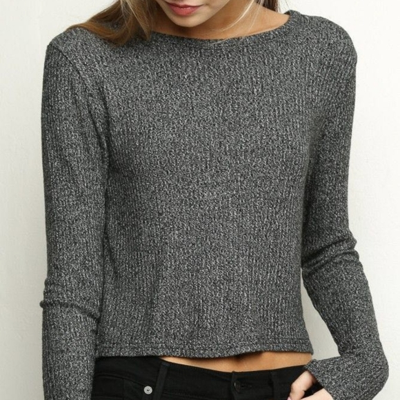 Brandy Melville Tops - BRANDY MELVILLE Gray Long Sleeve Crop top